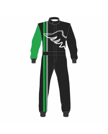 Black-Green-White Kart Racing Suit with Wings
