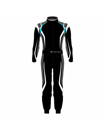 Stealth Black Grey White Kart Racing Suit