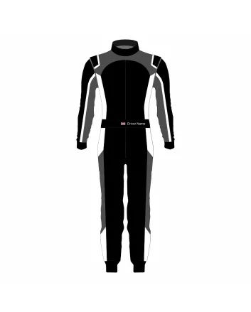 Black-Grey-White Professional Kart Racing Suit – Black Grey Edition (1054)